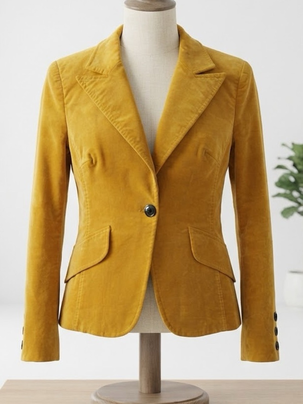 H+P| Italian Tailored Cotton Velvet Lined Blazer in Mustard Yellow Sz 6 (42)